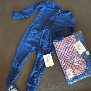 Kickee Pants Bundle Ruffles Stroller Blanket and Ruffle Footie with Zipper 12-18
